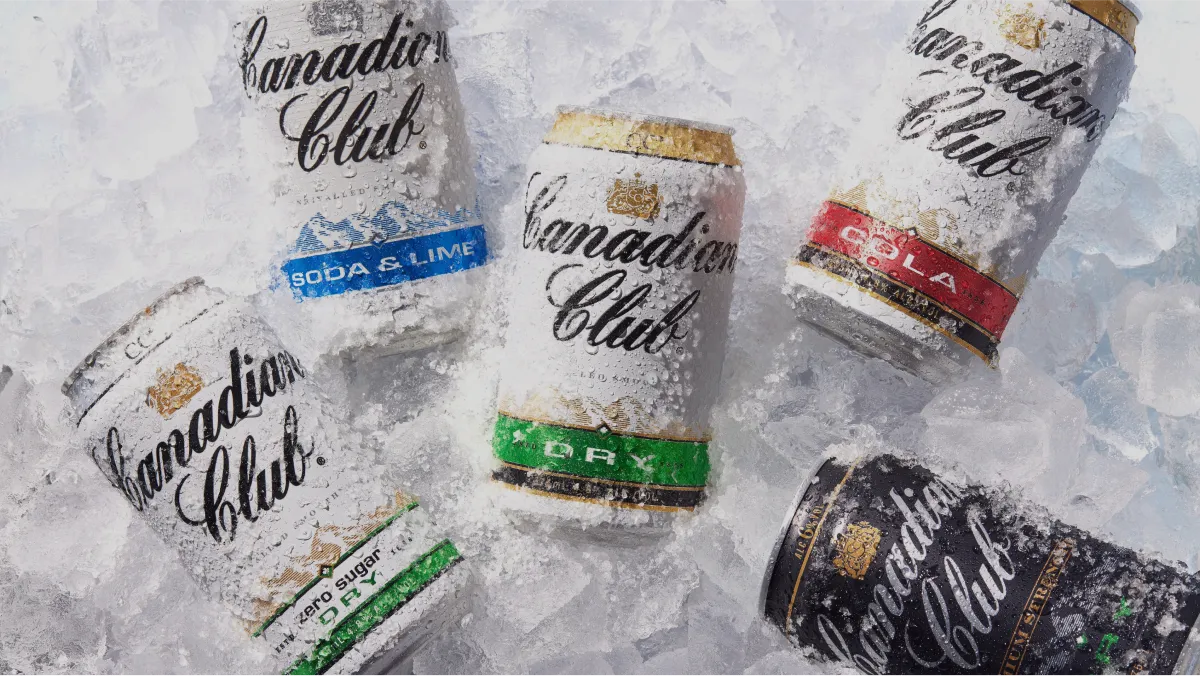 image of flavored cans of Canadian Club drinks immersed in ice